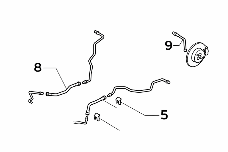 Abarth 500 595 Rear Caliper & Axle Hard Line Replacement Hose diagram
