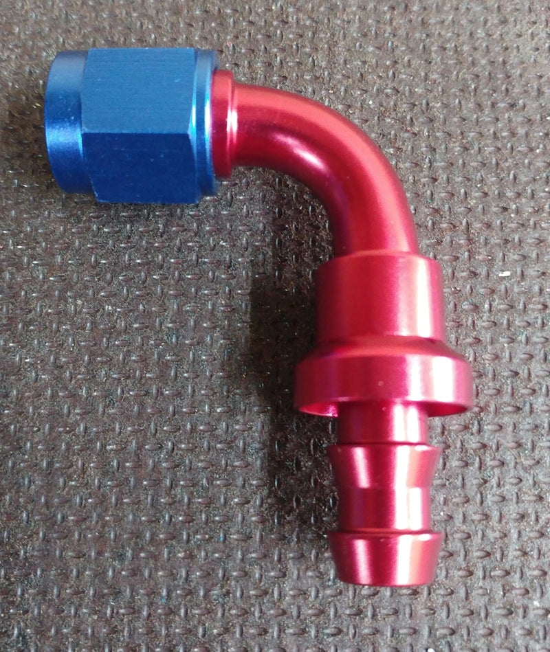 -6 AN6 90° Bend Push On / Push Lock Alloy Hose Fitting