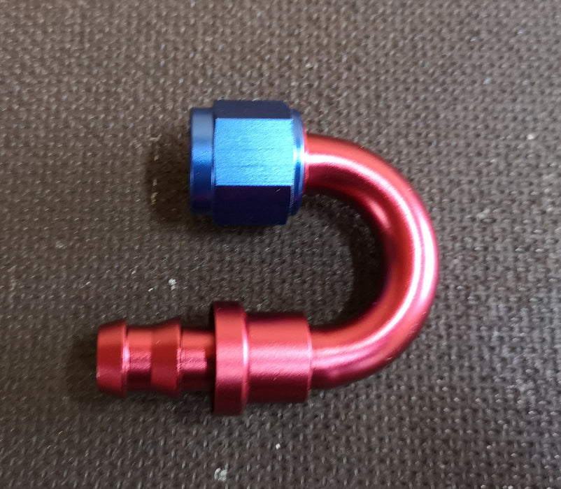 180° Bend Push On / Push Lock Alloy Hose Fitting  Available in sizes -6 , -8 , -10 , -12